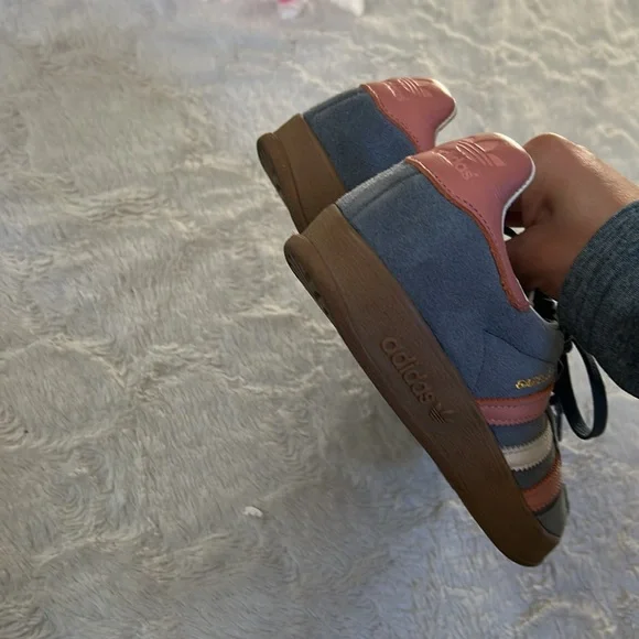 Adidas Gazelle Suede Blue w/Pink & White Stripes Sneakers - Picture 15 of 16